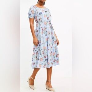 Loft Floral Tie Waist Tiered Midi Dress Sz M